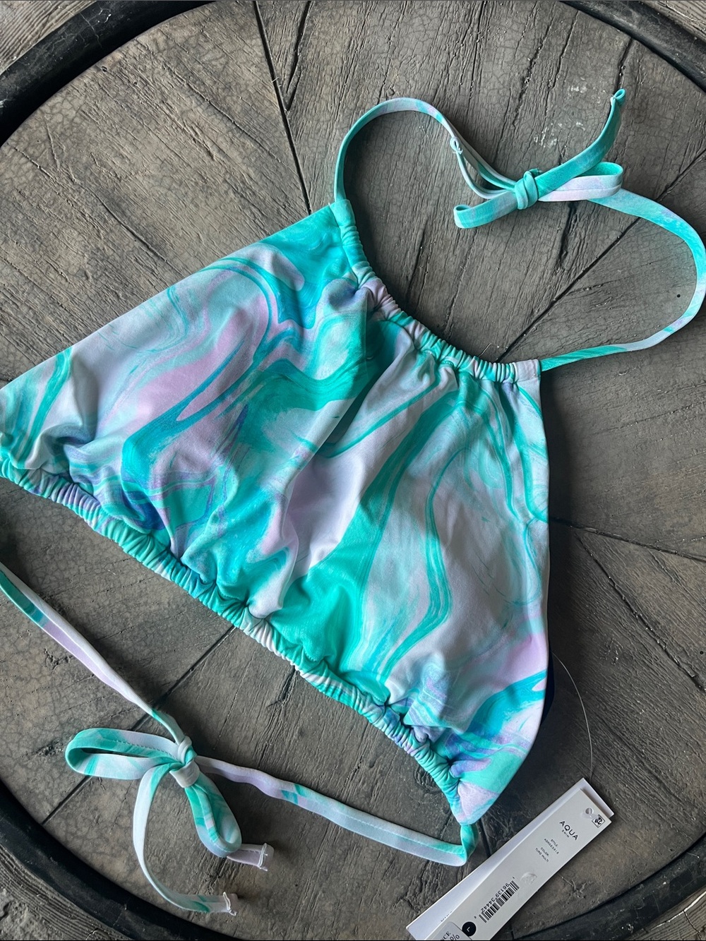 Aqua Teal & Lavender Marble Halter Swim Top. Large, Brand runs small. b46